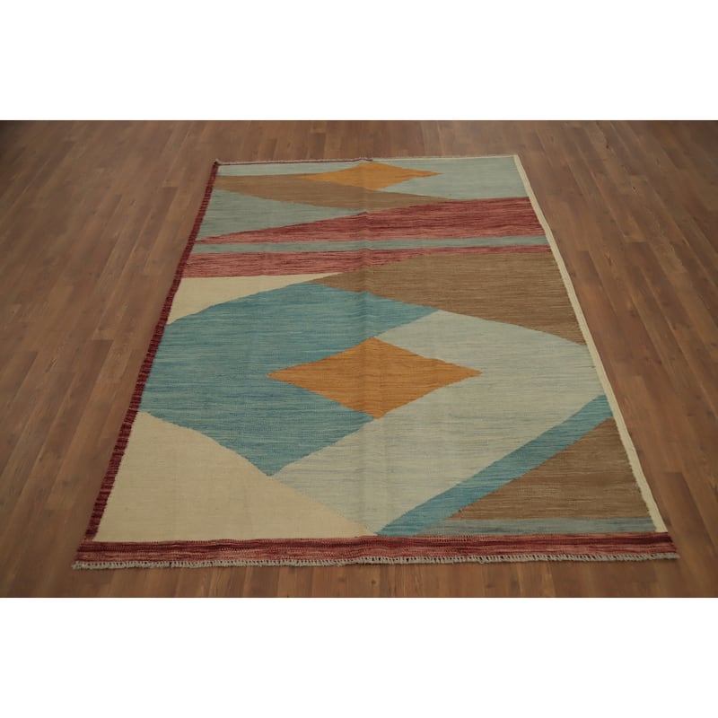 Hand Woven Oriental 100% Wool Carpet Southwestern Tribal Multi-Colored Kilim Area Rug - 6' 6'' X 4' 11''