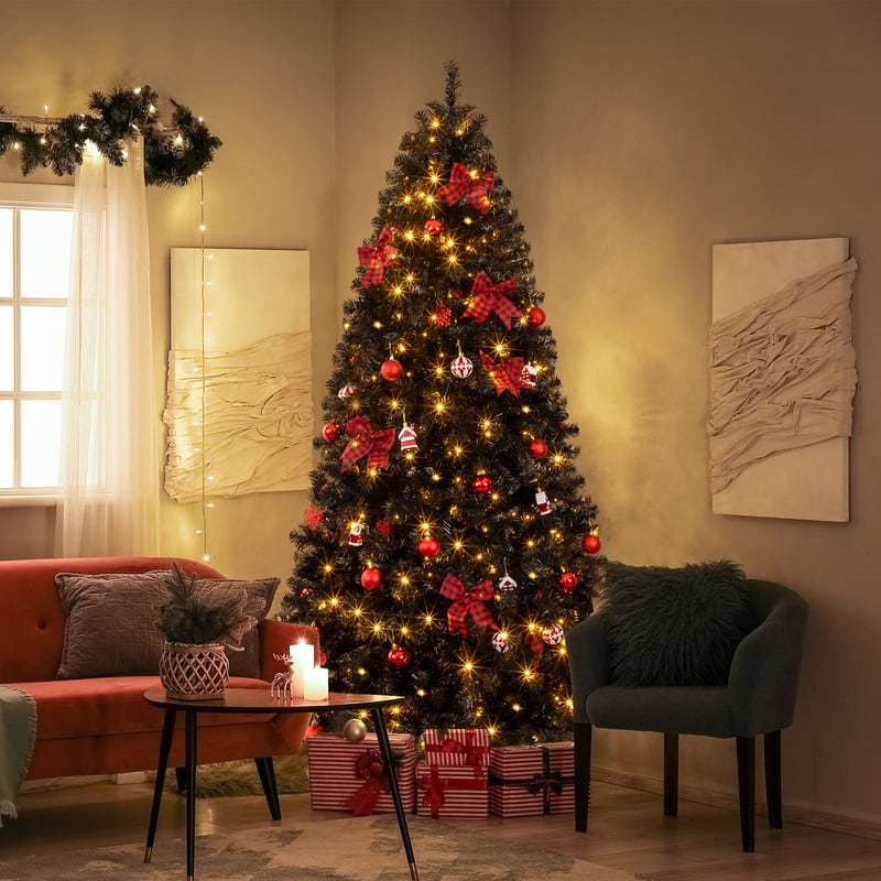 7.5 FT Artificial Christmas Tree with 350 Warm White LED Lights for Holiday Party Office Home