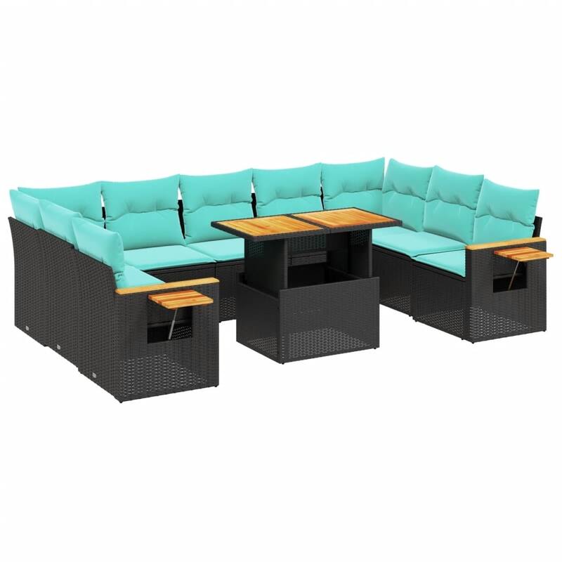 vidaXL Patio Sofa Set with Cushions Outdoor Furniture 10 Piece Poly Rattan - 21.7 x 24.4 x 27.2