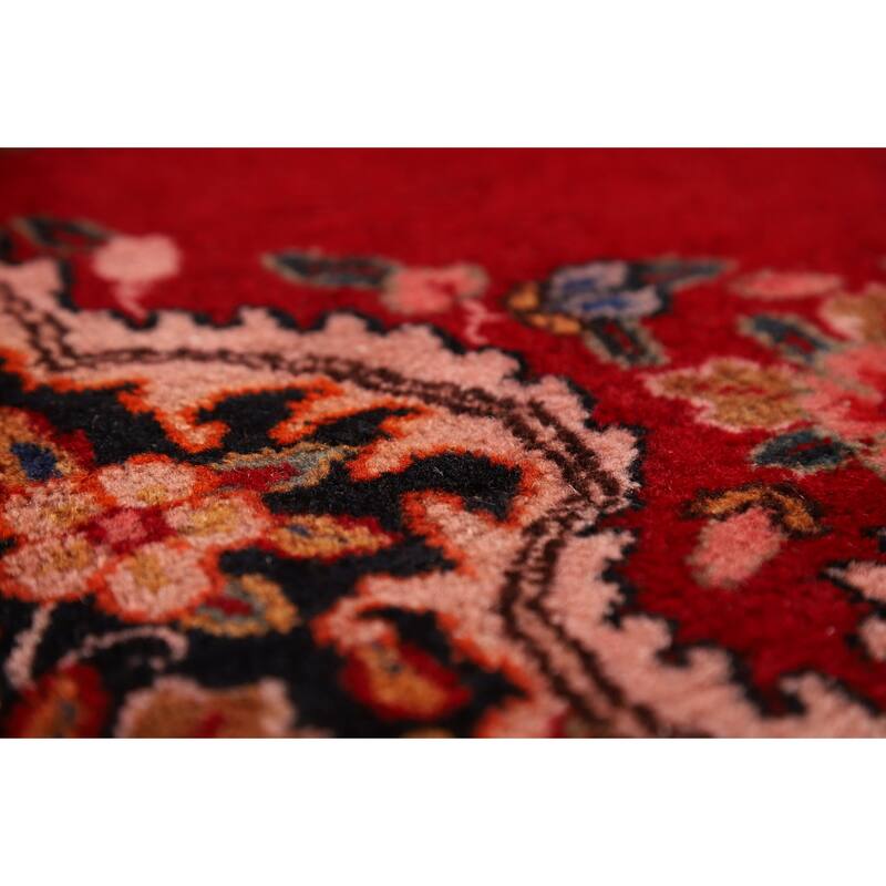 Red Medallion Kerman Persian Vintage Area Rug Handmade Wool Carpet - 9'2"x 12'8"