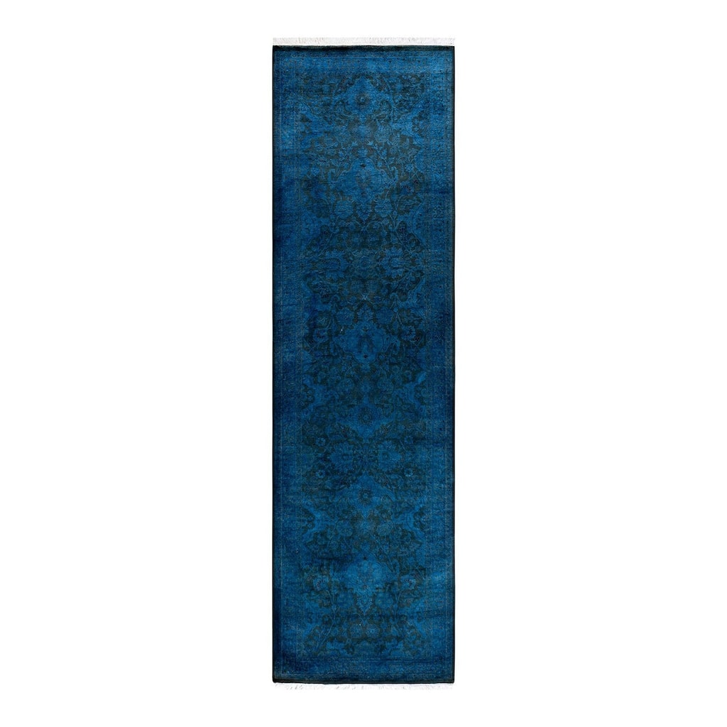 Overton Hand Knotted Wool Vintage Inspired Modern Contemporary Overdyed Blue Runner Rug - 2' 6" x 9' 4"