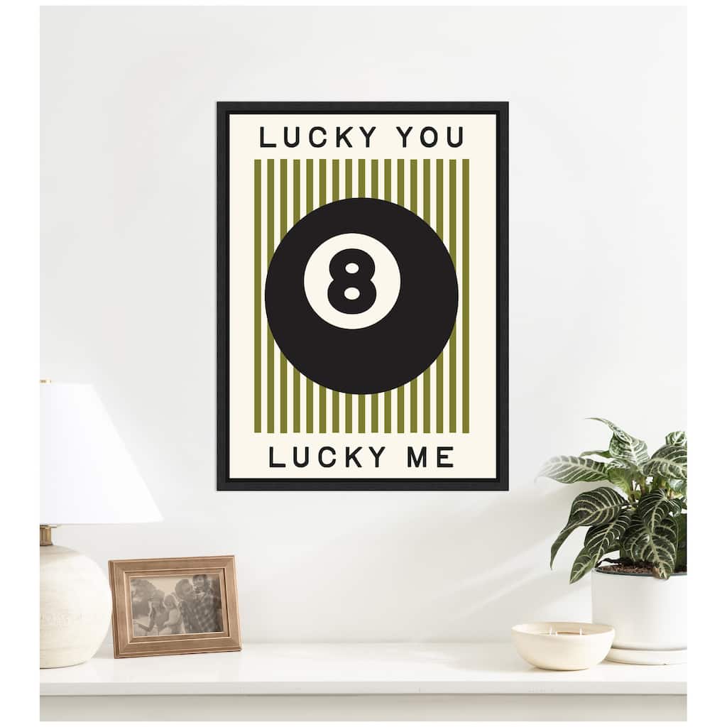 Kate and Laurel Lucky You Lucky Me, Dopamine Decor for Home or Apartment Retro Poster by Lucky Guava Framed Canvas Wall Art