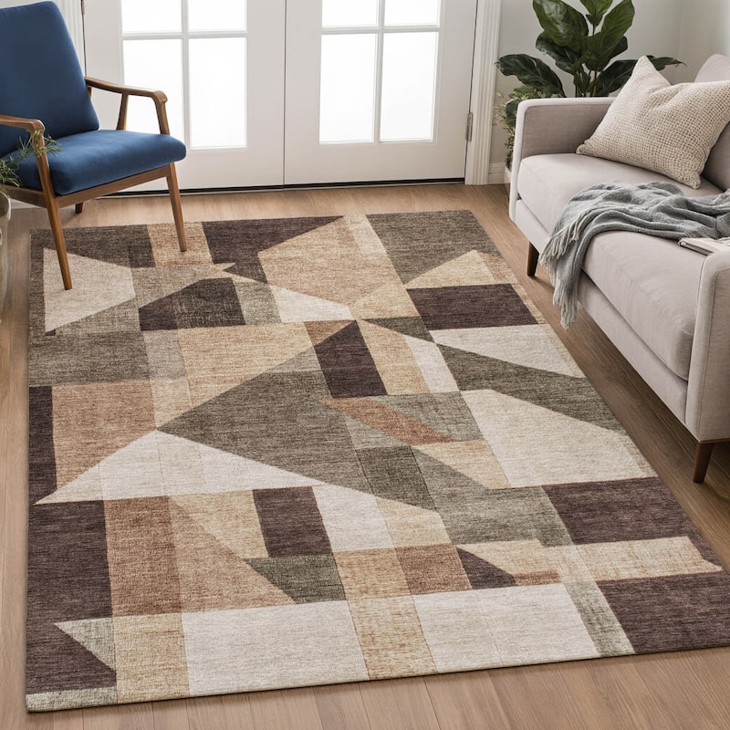 Machine Washable Indoor/ Outdoor Modern Geo Chantille Rug