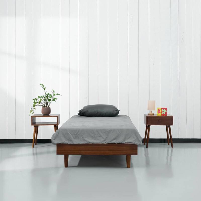 Twin Size Mid Century Modern Platform Bed Frame Floating Design with Silent Slats
