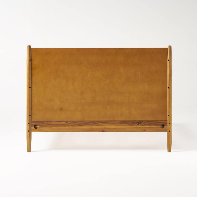 Twin Size Natural Acacia Wood Platform Bed with Mid-Century Modern Design and 600lb Capacity