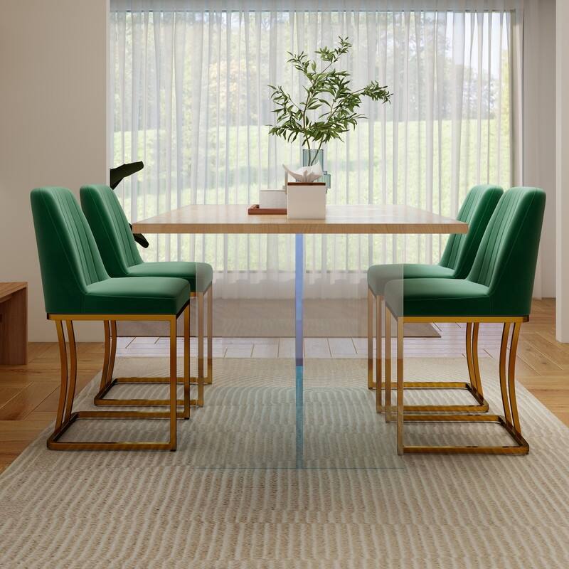 Modern and Luxury Velvet Upholstered Dining Chair with Gold Metal Legs, Set of 2