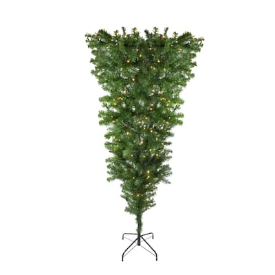 6.5' Upside Down Spruce Artificial Christmas Tree - Warm White LED - 6.5 Foot