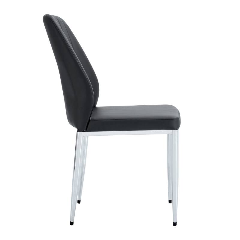 Set Of 4 Black Pu Comfort Dining Chairs,Dining Chair With Extended Backrest,Black Pu,Silver Metal Legs