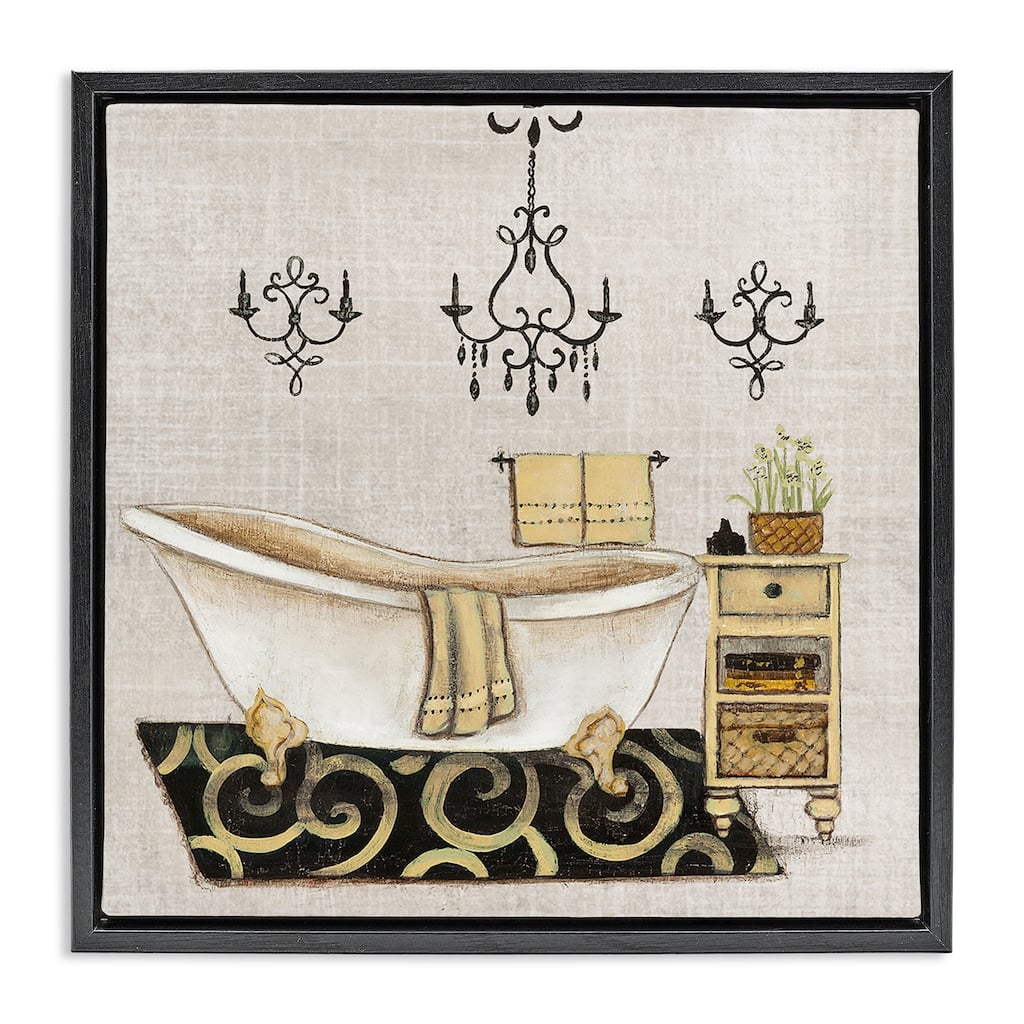 Stupell Vintage Luxurious Bathroom Tub Framed Floater Canvas Wall Art Design By Janet Tava