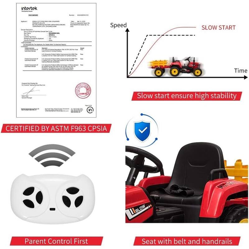 25W Kids Ride On Tractor, Electric Vehicle Car with Trailer & Remote Control