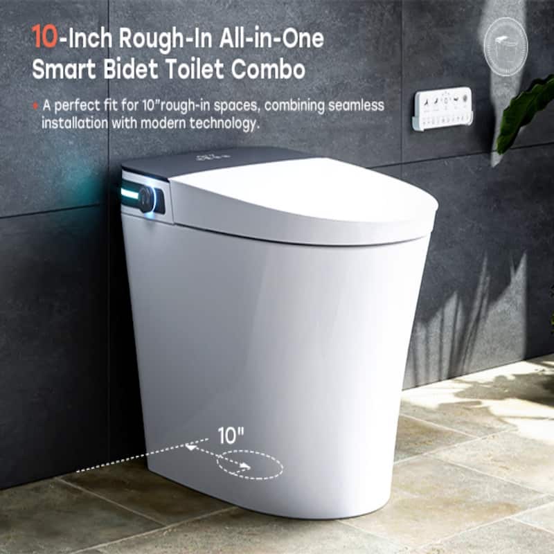 HOROW 10 in Rough-In Elongated Smart Bidet Toilet in White 1.0/1.27 GPF with Auto Flush Heated Seat Child Wash and Deodorizer