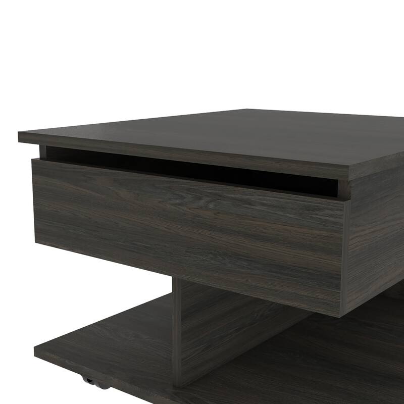 FM Furniture Portland Lift Top Coffee Table with Open Shelf and 4 Locking Caster Wheels