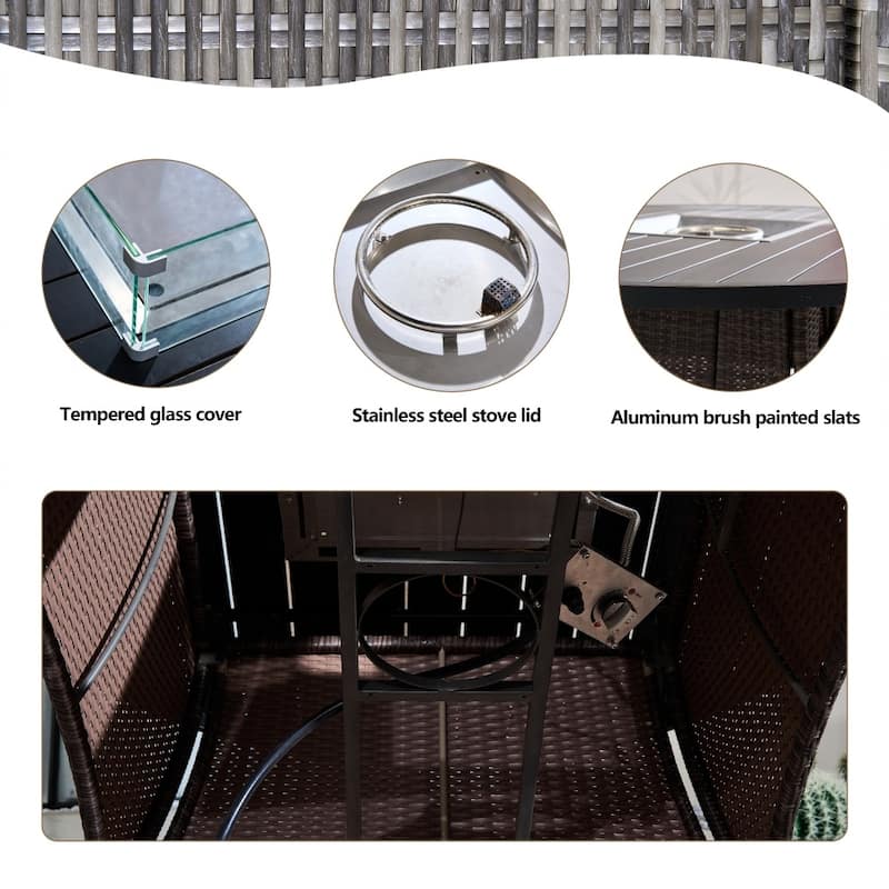 Modern 9-piece Aluminum Round Fire Pit Table Set with 8 Chairs for Patio