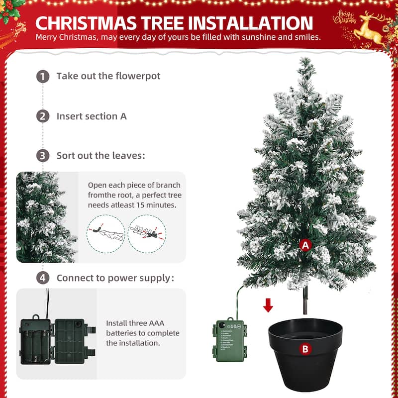 2ft Snowy Green Prelit Christmas Tree with LED Lights and Stable Plastic Base for Tabletop - 2 Feet