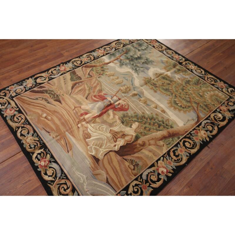 Hand Woven Oriental 100% Wool Carpet Traditional Pictorial Beige & Ivories Tapestries Area Rug - 5' 11'' X 4' 9''