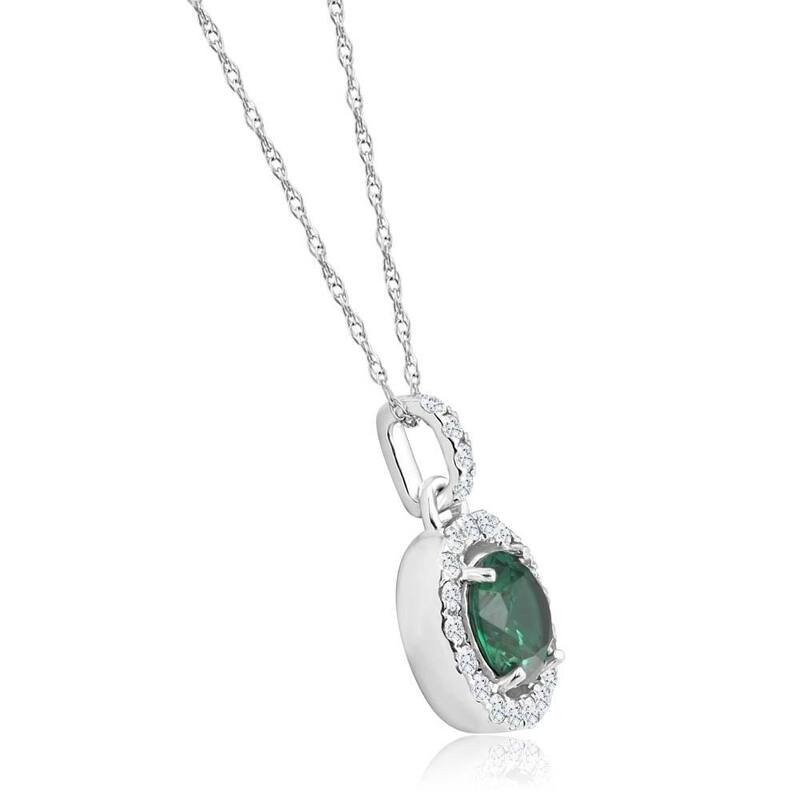 1 1/2Ct Emerald Diamond Halo Pendant Women's White Gold Necklace 18" Length