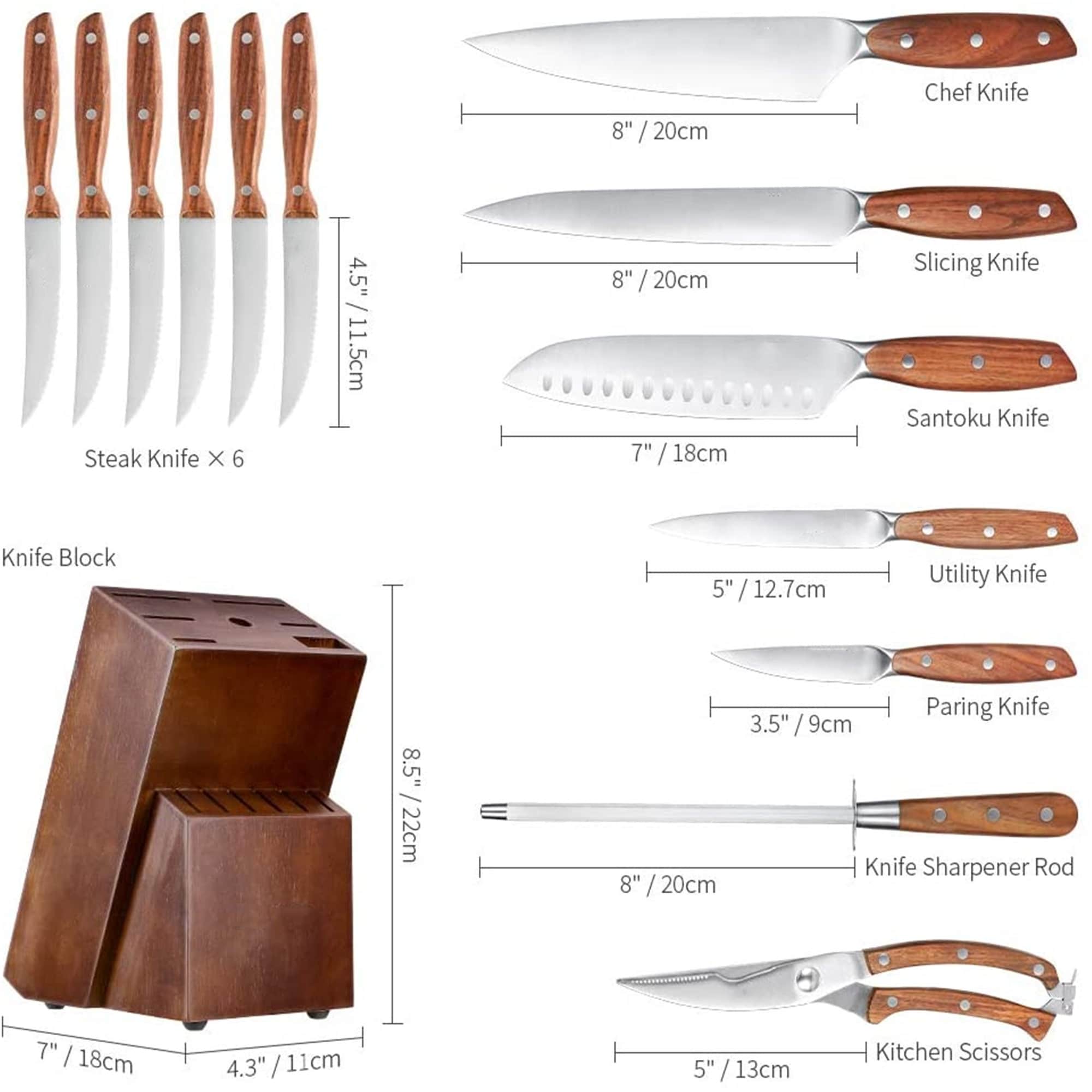 6/3/1 STEAK KNIVES CUTTING KITCHEN WOODEN HANDLE  STAINLESS STEEL CUTLERY 