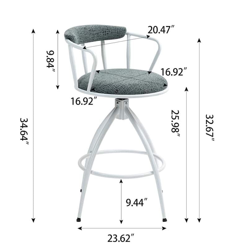 26'' Swivel Counter Height Bar Stool,Fabric Seat w/Metal Frame,2 PCS