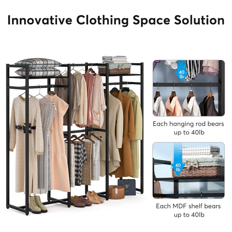 Garment Rack Heavy Duty Clothes Rack Free Standing Closet Organizer with Shelves and 4 hanging Rods - 18" wide