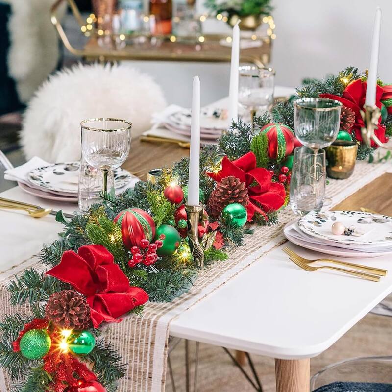 6 Feet Christmas Garland with Lights for Mantle with Red Green Balls - N/A