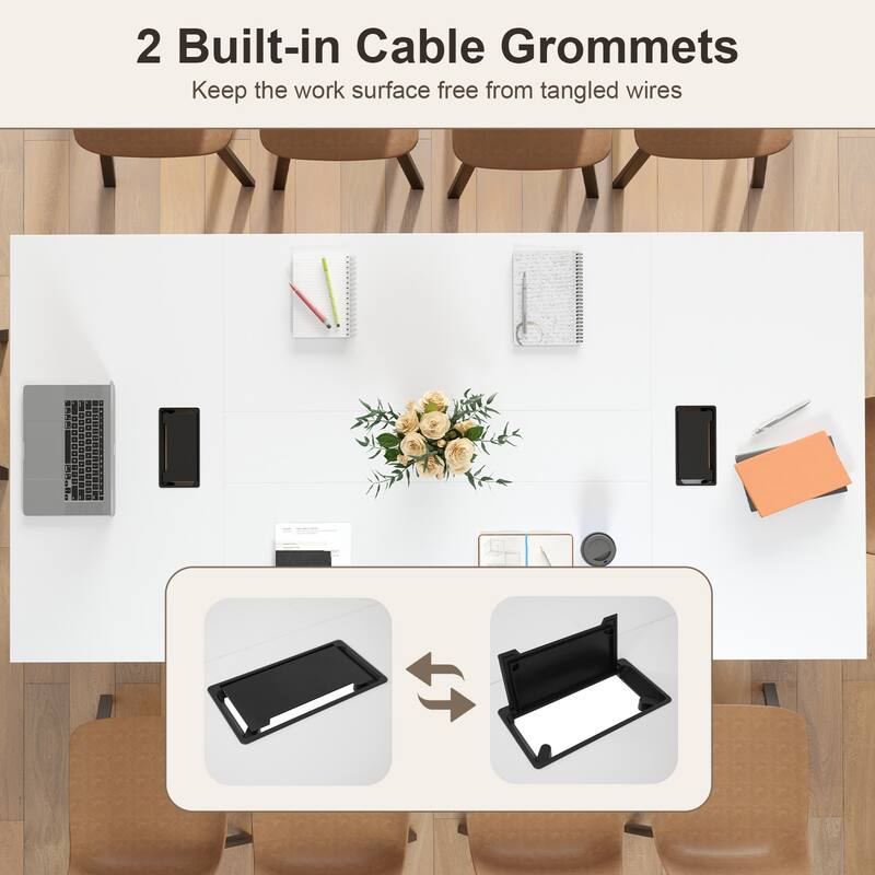 Engineered Wood Conference Table for 10 with Cable Grommets and Metal Frame