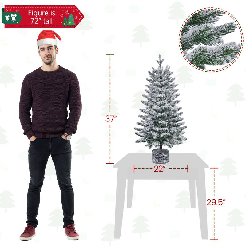 Yaheetech 2ft/3ft Pre-lit Mini Flocked Tabletop Christmas Tree with Warm White LED Lights
