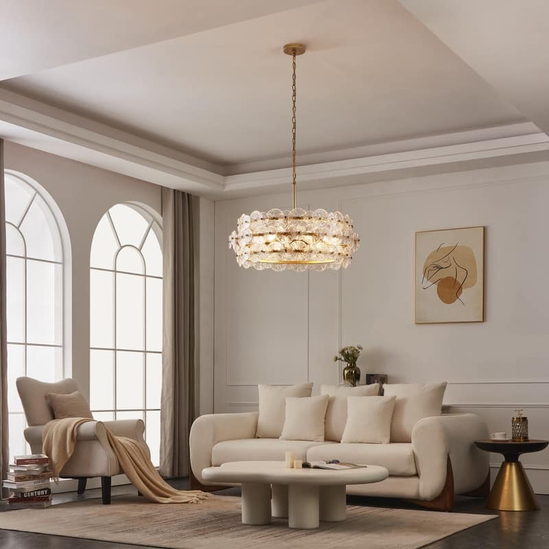 KAWOTI 6-Light Drum Glass Chandelier Pendant Lights - W30.25" * H85"