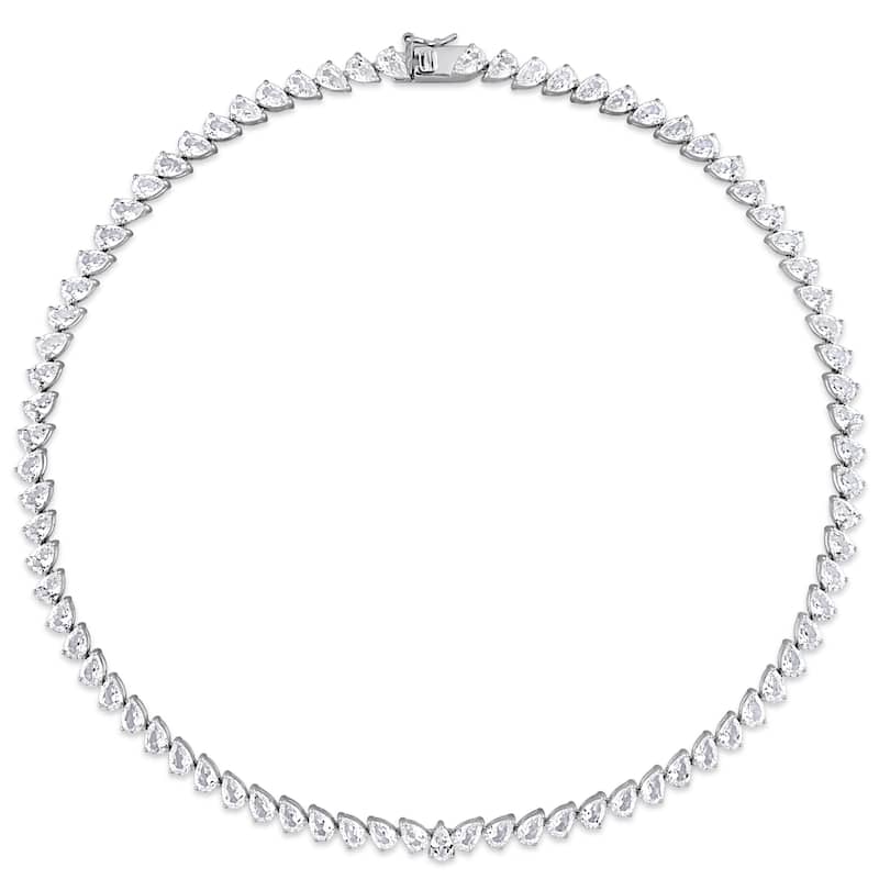 Miadora Created White Sapphire Teardrop Necklace in Sterling Silver