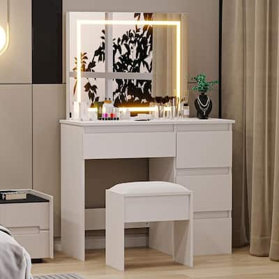 Vanity Desk with Touch Light Mirror - White