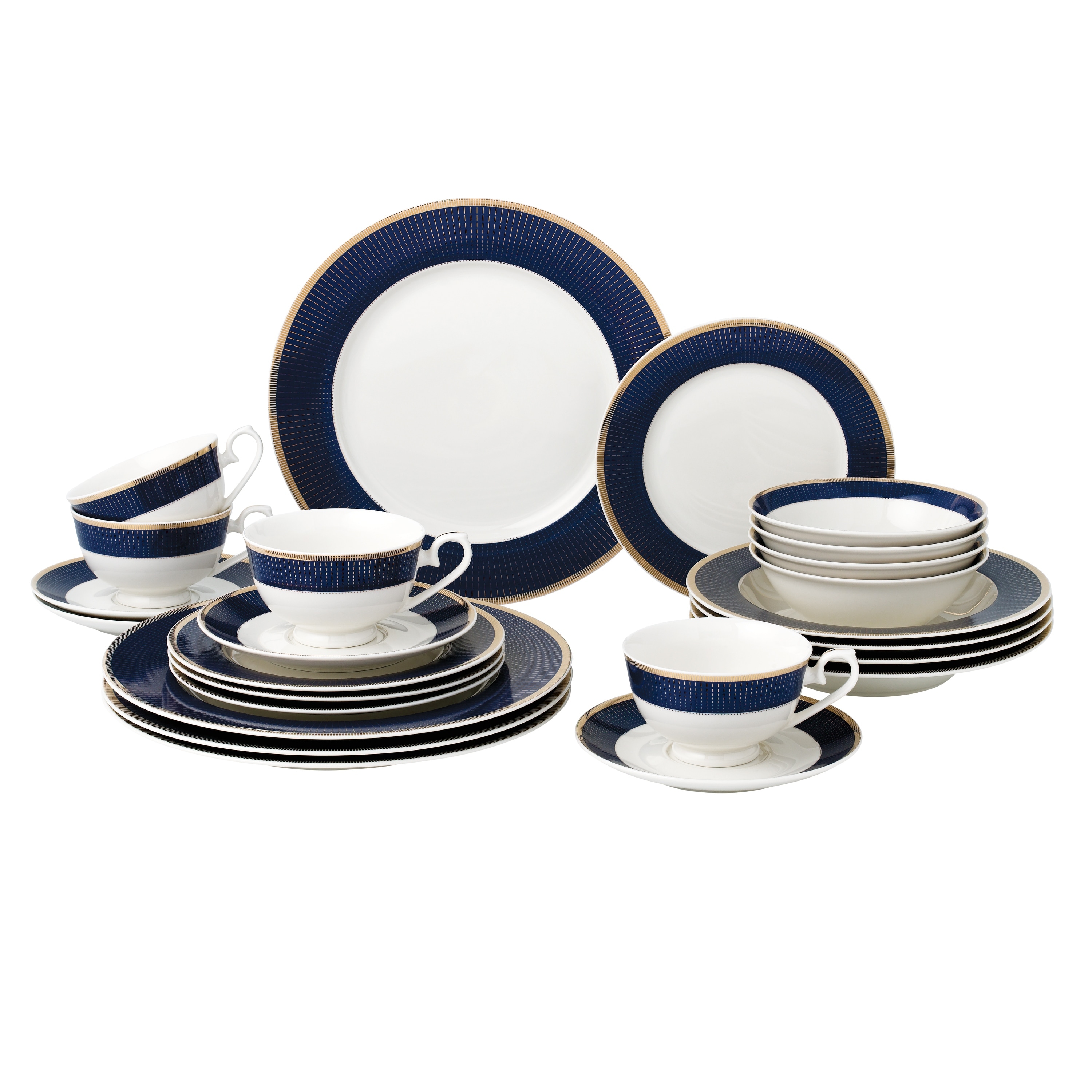 Lorren Home Trends 12 oz. Blue Floral Design Porcelain Mug (Set of 4)