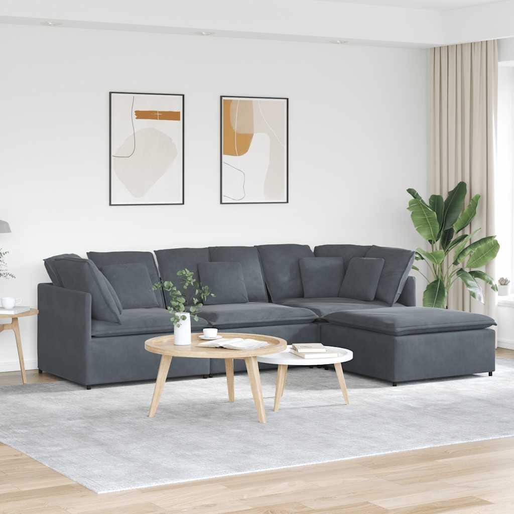 vidaXL Modular Sofa Dark Grey Velvet (100% Polyester), Foam, Metal, Wood - 78.7 x 118.1 x 25.2 in