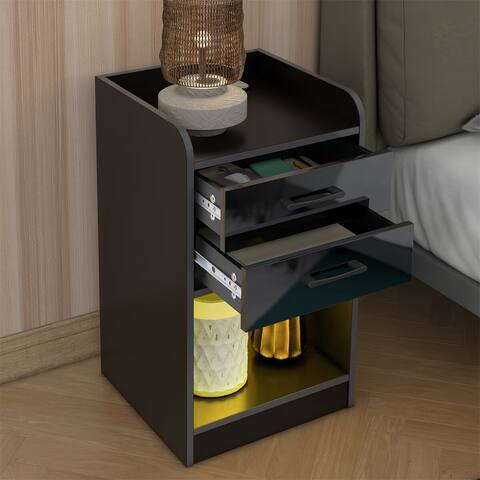 Merax 2-Drawer Nightstand with USB Charging Ports, Wireless Charging and LED Light