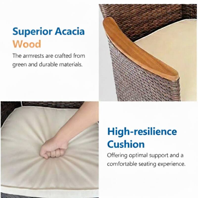 4-Piece All-Weather Brown Rattan Patio Dining Chair