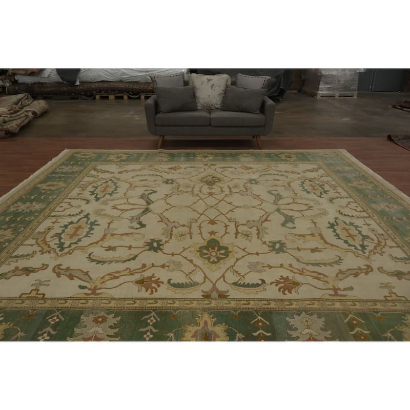 Hand Knotted Oriental 100% Wool Carpet Traditional All-Over Beige & Ivories Ziegler Area Rug - 12' 1'' X 12' 0''