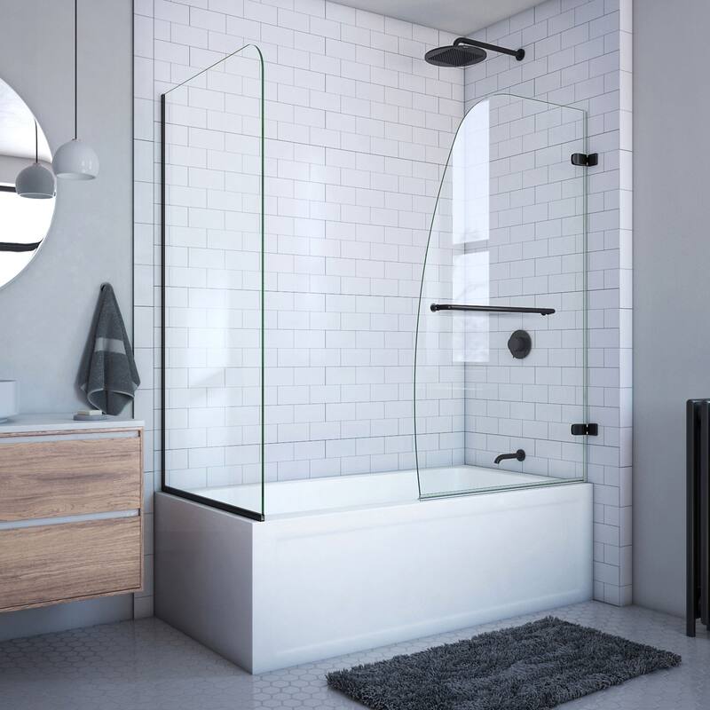 DreamLine Aqua Uno 56-60 in. W x 30 in. D x 58 in. H Frameless Hinged Tub Door with Return Panel