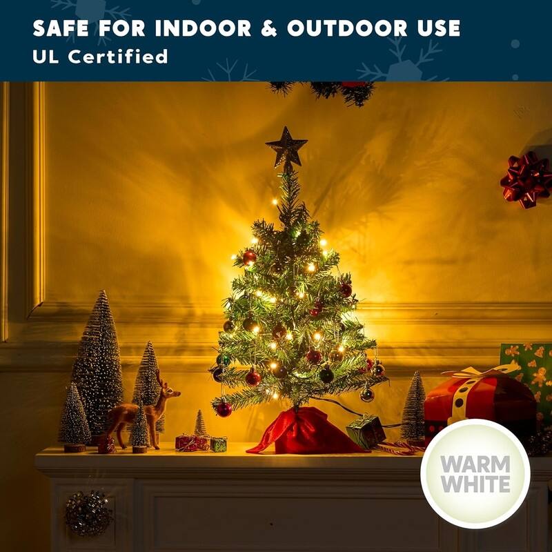 24"/2FT Mini Christmas Tree Tabletop Set with Clear LED Lights, with Star Treetop and Ornaments(Storage Bag Included)