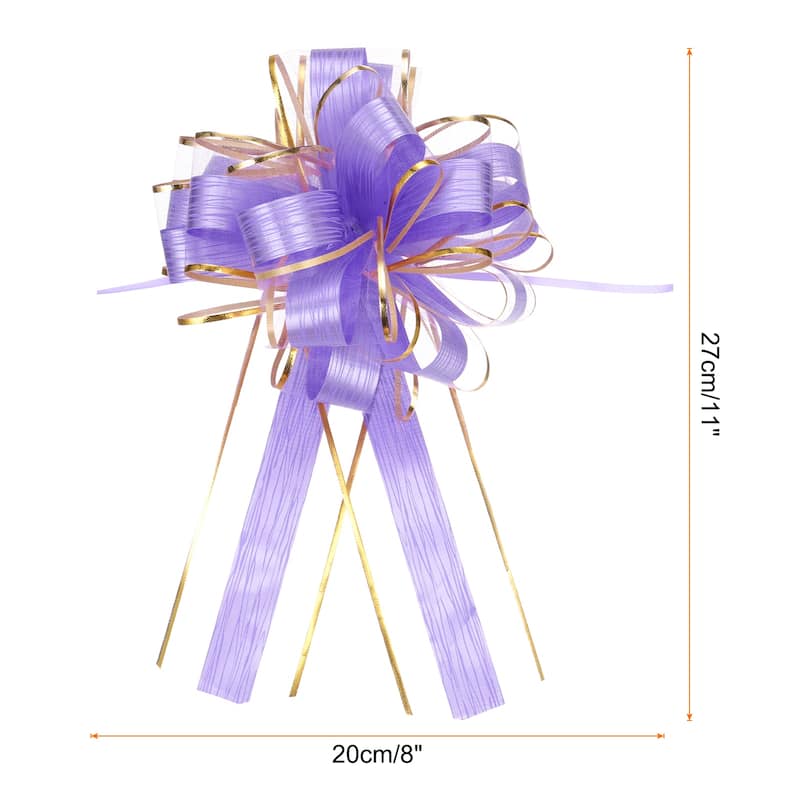 10pcs 7 Inch Large Pull Bow Gift Wrapping Bows Ribbon Organza - Purple - 8 Inch