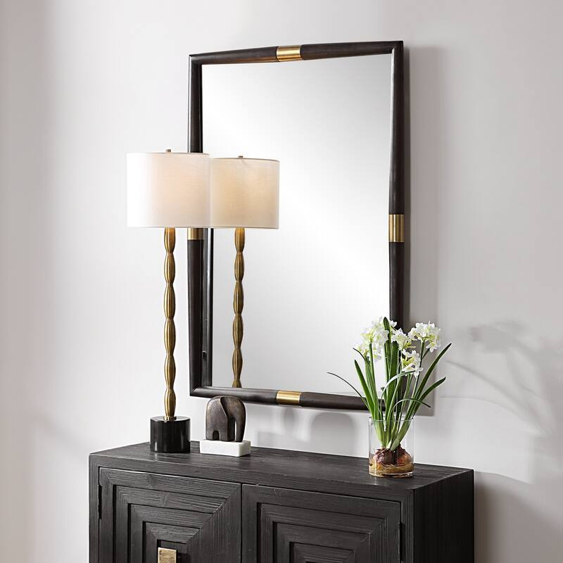 Oak Framed Rectangular Wall Mirror - 43.5" - Brown and Antique Brass