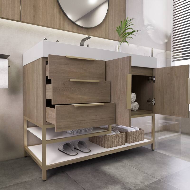 Noble 42" Free Standing Vanity (L Drawer) with Reinforced Acrylic Sink - 42" Width