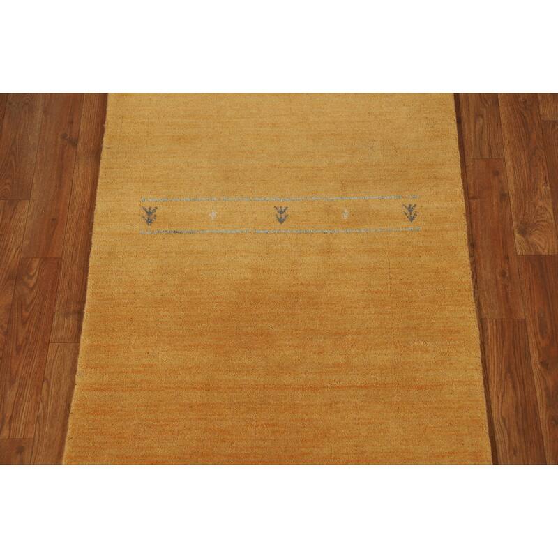 Yellow Gabbeh Indian Runner Rug Hand-Knotted Wool Carpet - 2'6" x 9'6"