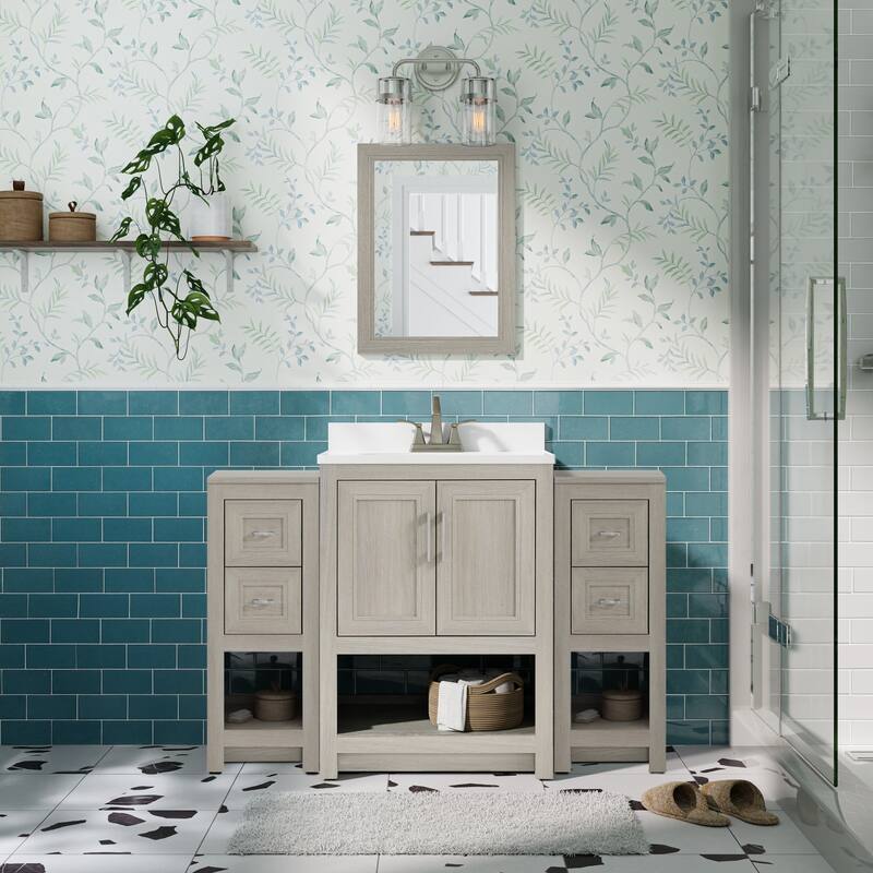 Blakely Modular Vanity Set, 25/31 Inch Vanity Base with Dual 12 Inch Side Cabinets & Mirror