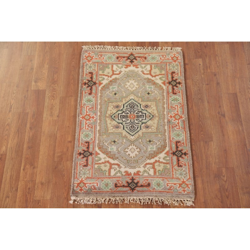 Hand Knotted Oriental 100% Wool Carpet Traditional Medallion Greys & Charcoal Heriz (serapi) Area Rug - 3' 0'' X 2' 0''