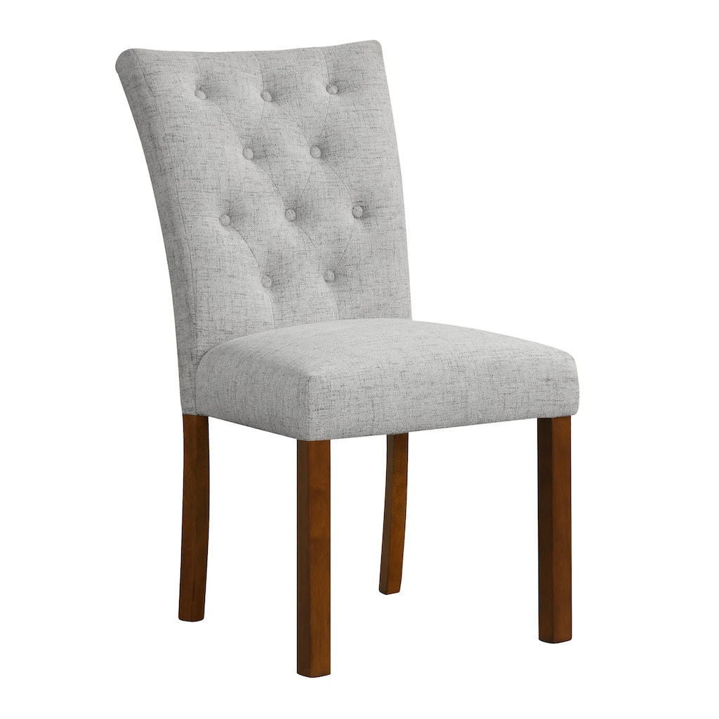 Rei Parsons Dining Chair Set of 2, Gray Woven Button Tufted Fabric