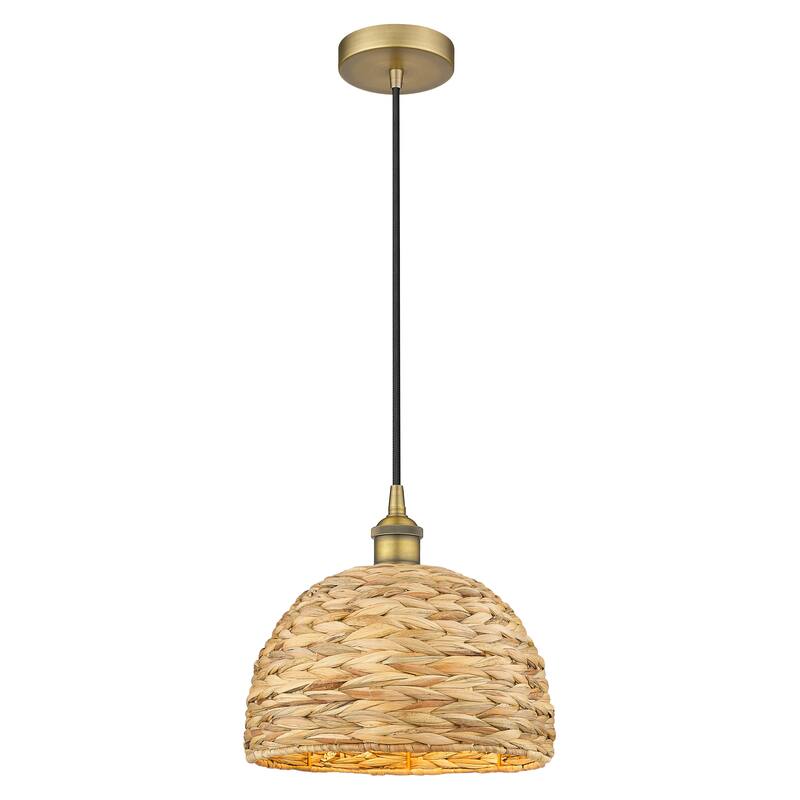 Innovations Lighting Endless Possibilities Edison - Woven Rattan - 1 Light 12" Cord Hung Mini Pendant - Brushed Brass
