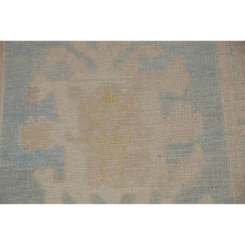 Hand Knotted Oriental 100% Wool Carpet Transitional Floral Navy Blue & Blues Oushak Runner Rug - 13' 6'' X 3' 4''