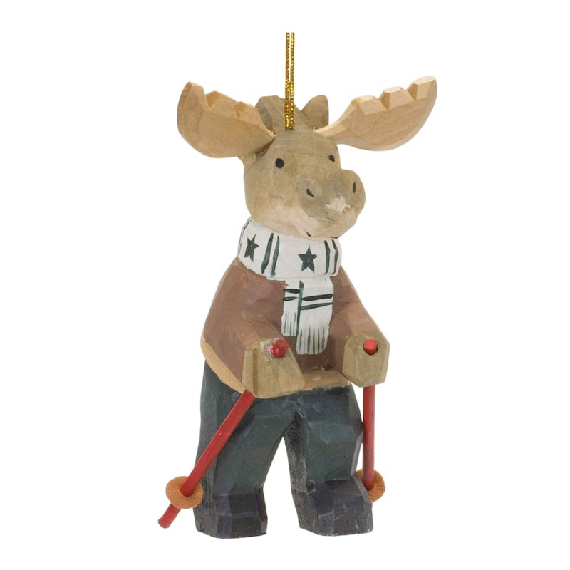 Set of 6 Moose on Ski Christmas Ornaments 5.5"