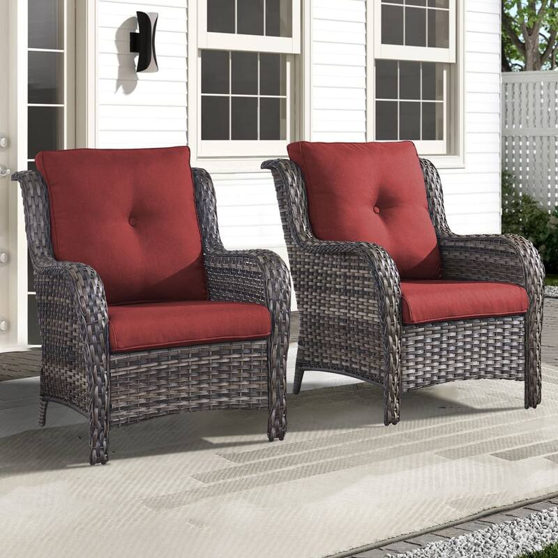 Outdoor Wicker High Back Club Chair Set of 2 - Red - Grey