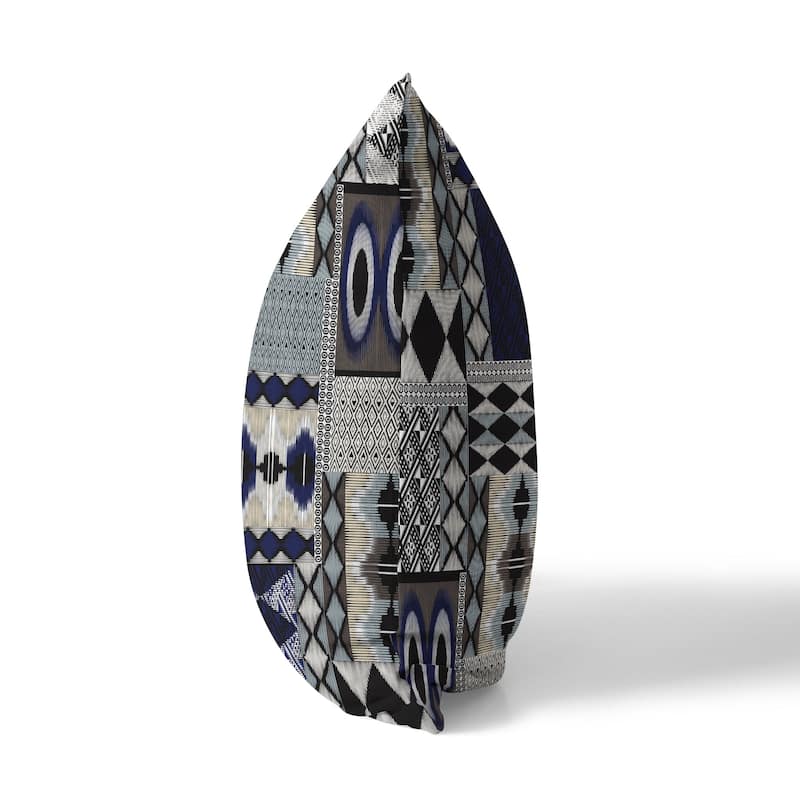 Blue And Granite Patched Perfection Indoor/Outdoor Throw Pillow Zipper