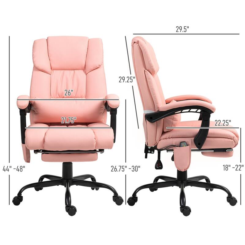 Adjustable Recliner Office Chair with Footrest Vibration Massage and High Back Swivel Wheels - 26" W x 29.5" D x 44"-48" H