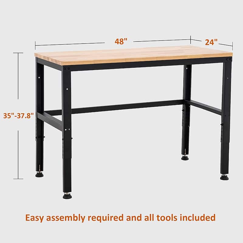 Mcombo Heavy Duty Workbench with Solid Wood Tabletop, Adjustable Steel Frame Worktable for Garage WD48